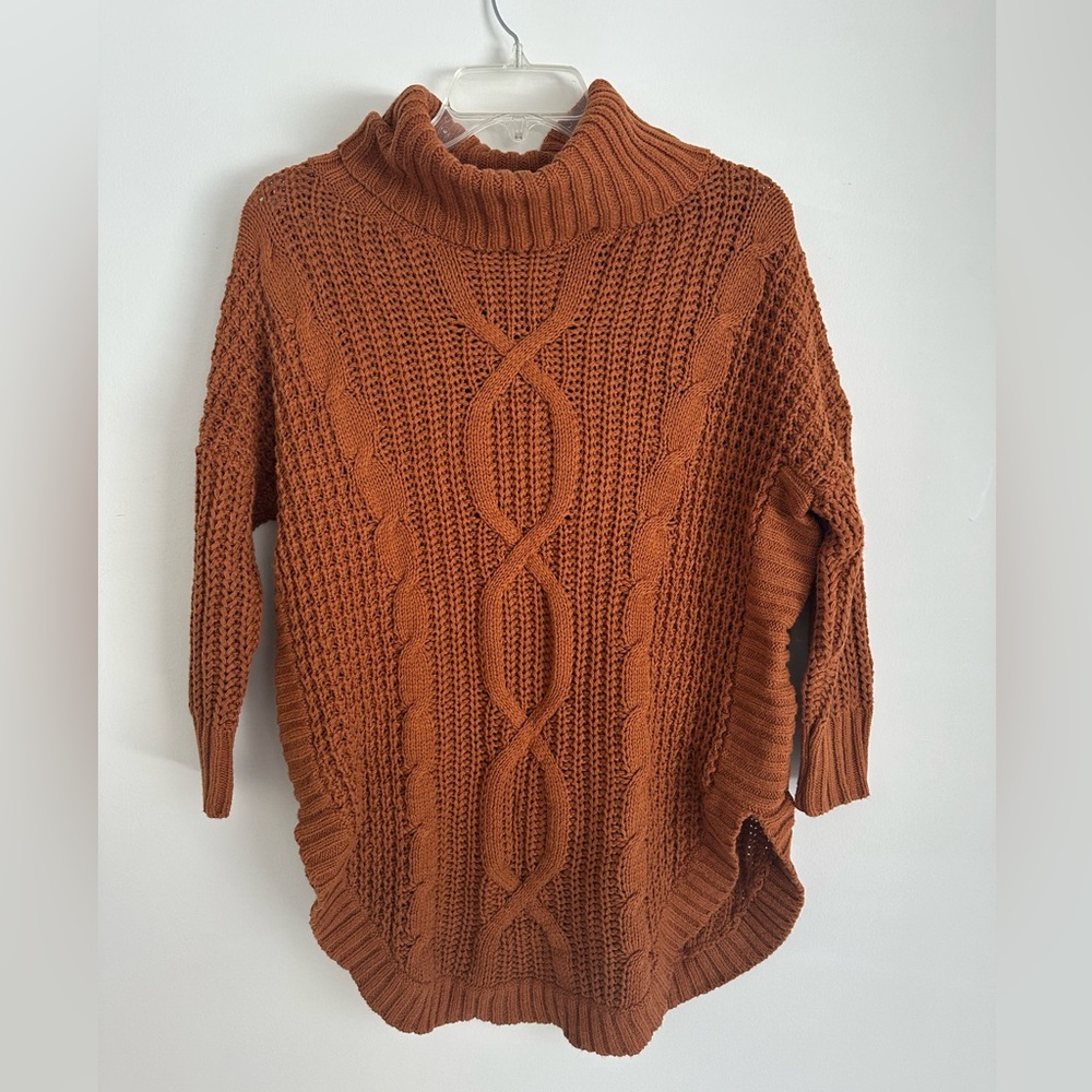 Express women’s small rust orange, cowl neck/turtleneck, chunky knit sweater